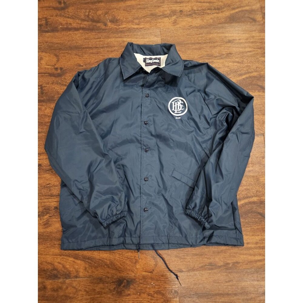 Mens King Louie USA MADE Snap Up Lined Blue Nylon Jacket With Emblem Size L